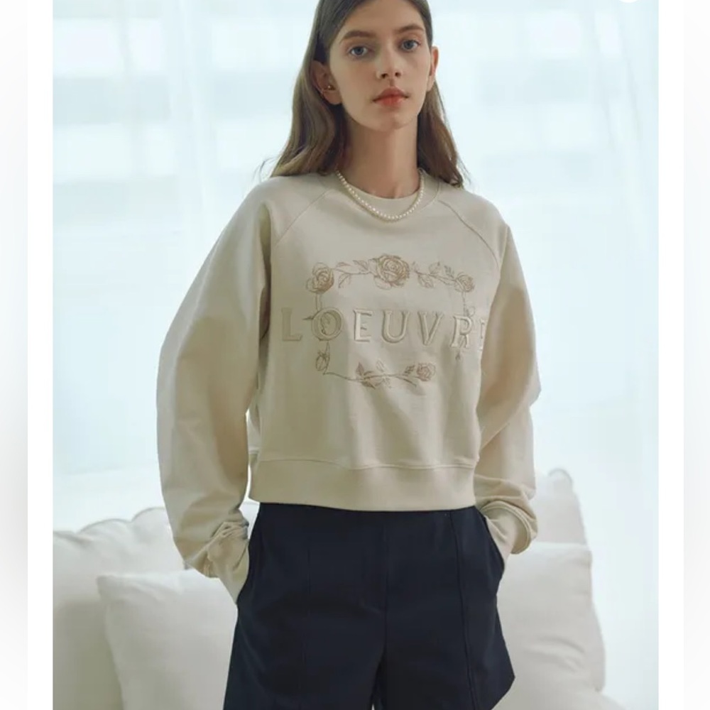 Wconcept LOEUVRE Embroidered Vintage Sweatshirt Korean Brand